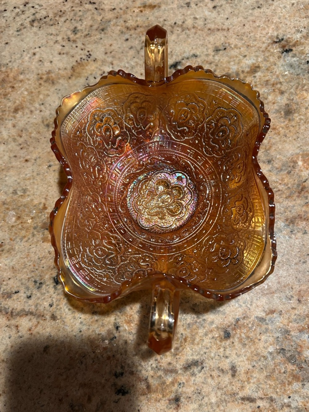 Fenton Persian Medallion Marigold Carnival Glass Antique Bowl 5”x2.5”